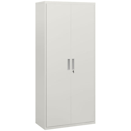 Lockable Five Shelf Steel Office Cabinet with Adjustable Shelves - White
