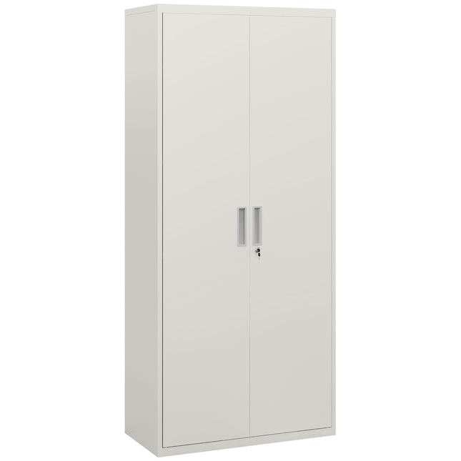 Lockable Five Shelf Steel Office Cabinet with Adjustable Shelves - White