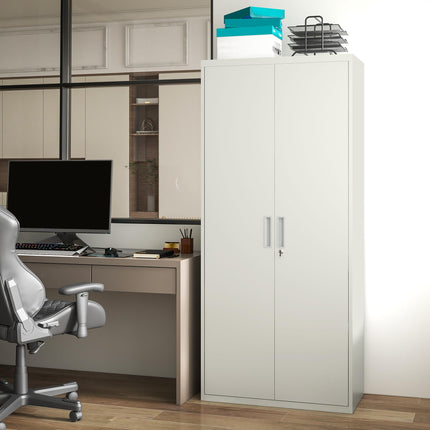 Lockable Five Shelf Steel Office Cabinet with Adjustable Shelves - White