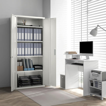 Lockable Five Shelf Steel Office Cabinet with Adjustable Shelves - White