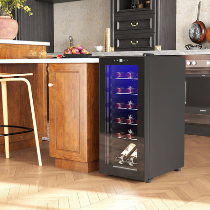 18 Bottle Freestanding Wine Cooler with Temperature Control - Black