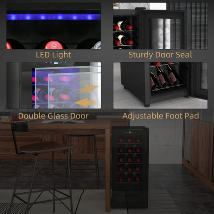 18 Bottle Freestanding Wine Cooler with Temperature Control - Black