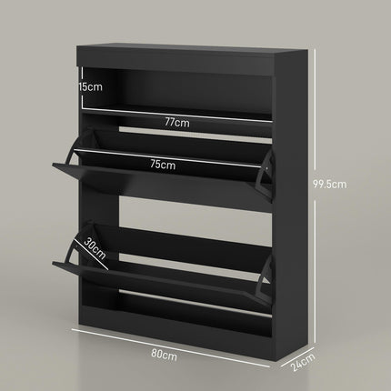 16 Pair Shoe Storage Cabinet with Flip Doors - High Gloss Black