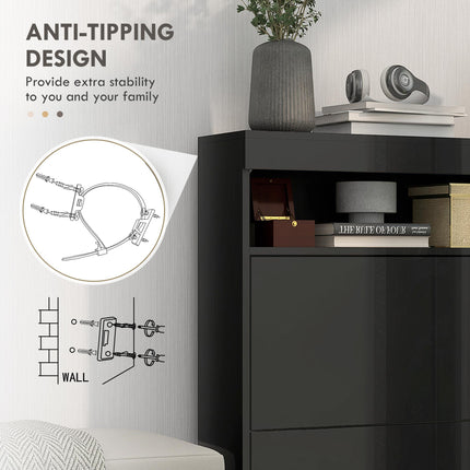 16 Pair Shoe Storage Cabinet with Flip Doors - High Gloss Black