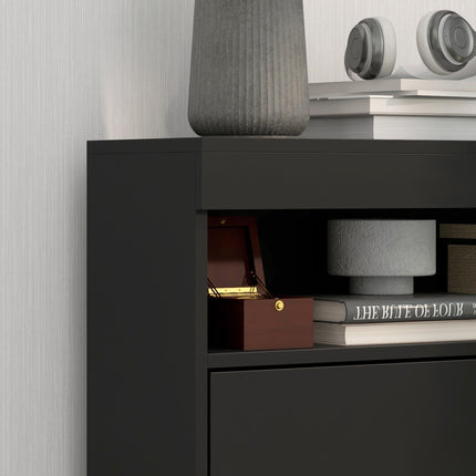 16 Pair Shoe Storage Cabinet with Flip Doors - High Gloss Black