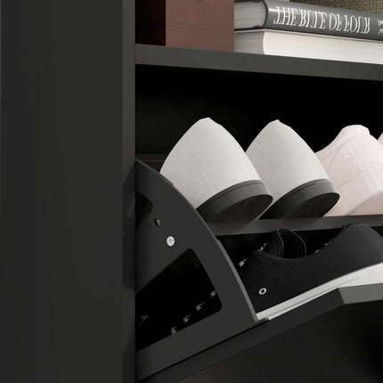 16 Pair Shoe Storage Cabinet with Flip Doors - High Gloss Black