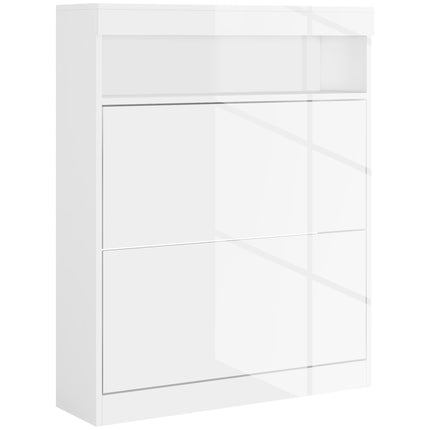 16 Pair Shoe Storage Cabinet with Flip Doors - High Gloss White