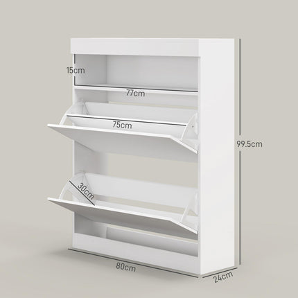 16 Pair Shoe Storage Cabinet with Flip Doors - High Gloss White