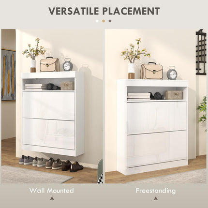 16 Pair Shoe Storage Cabinet with Flip Doors - High Gloss White