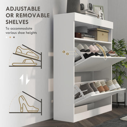 16 Pair Shoe Storage Cabinet with Flip Doors - High Gloss White