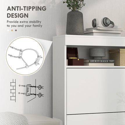 16 Pair Shoe Storage Cabinet with Flip Doors - High Gloss White