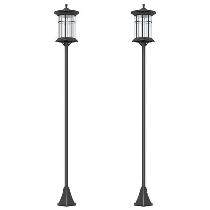 Set of 2 Traditional 1.8m Solar Lamp Posts Stainless Steel - Black