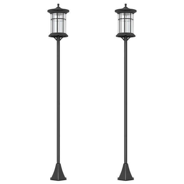 Set of 2 Traditional 1.8m Solar Lamp Posts Stainless Steel - Black