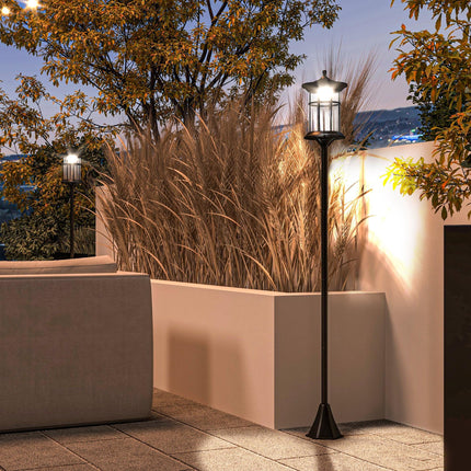 Set of 2 Traditional 1.8m Solar Lamp Posts Stainless Steel - Black