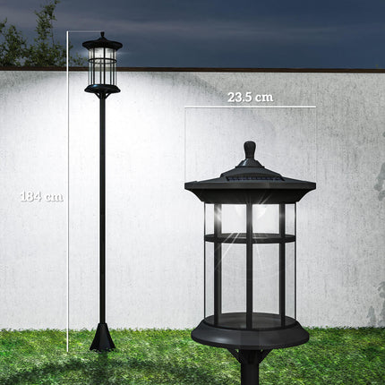 Set of 2 Traditional 1.8m Solar Lamp Posts Stainless Steel - Black