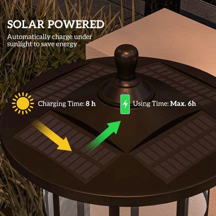 Set of 2 Traditional 1.8m Solar Lamp Posts Stainless Steel - Black