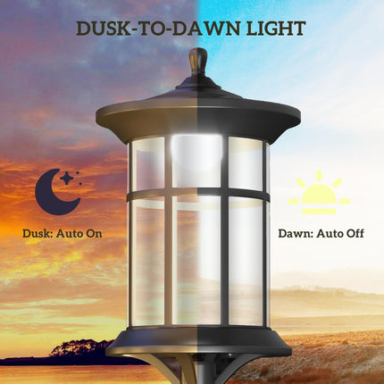 Set of 2 Traditional 1.8m Solar Lamp Posts Stainless Steel - Black