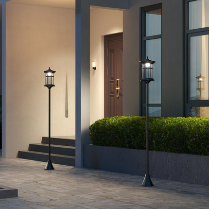 Set of 2 Traditional 1.8m Solar Lamp Posts Stainless Steel - Black
