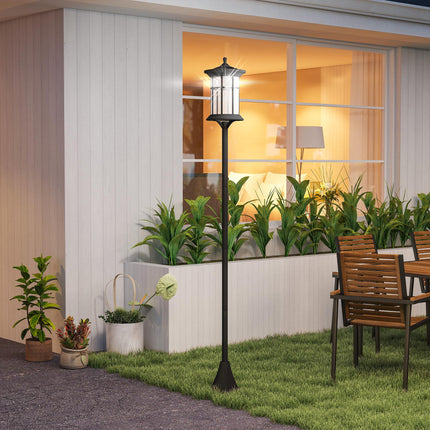 Set of 2 Traditional 1.8m Solar Lamp Posts Stainless Steel - Black