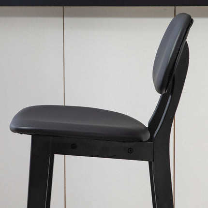 Set of 2 Wooden Classic Bar Stools with Faux Leather Seats - Black