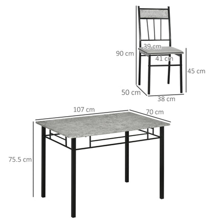 Five-Piece Marble Effect Dining Table Set with Padded Chairs - Grey/Black