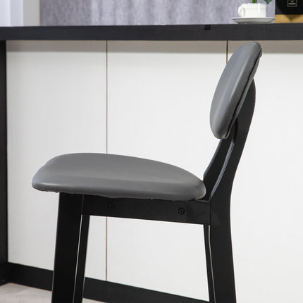 Set of 2 Contemporary Faux Leather Bar Stools with Backs and Solid Wood Legs - Dark Grey
