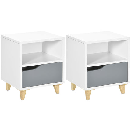 Modern Bedside Table with Shelf and Drawer 36.8x33x43.8cm - White Grey