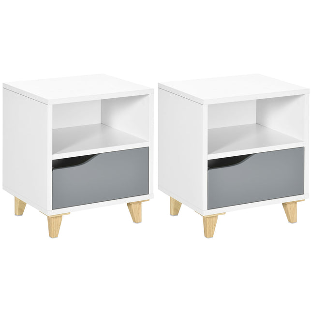 Modern Bedside Table with Shelf and Drawer 36.8x33x43.8cm - White Grey