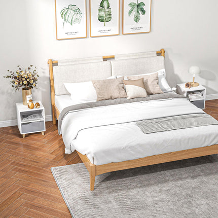 Modern Bedside Table with Shelf and Drawer 36.8x33x43.8cm - White Grey