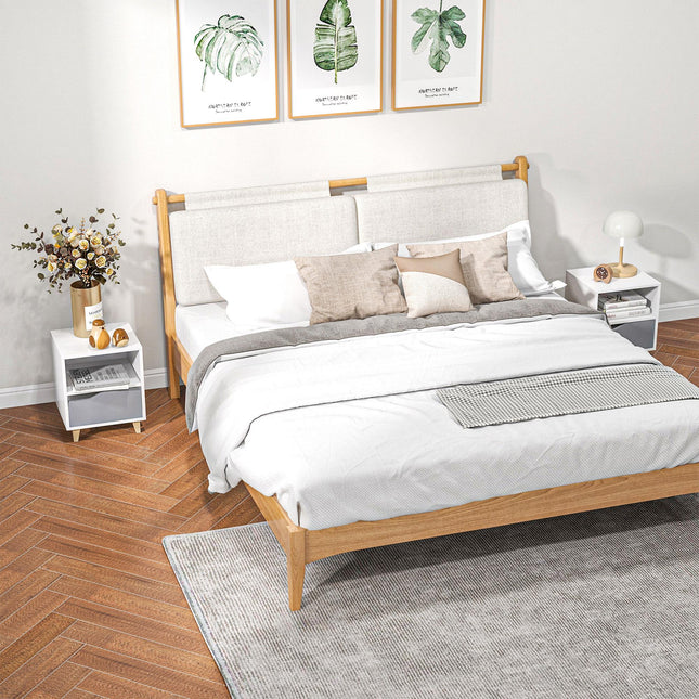 Modern Bedside Table with Shelf and Drawer 36.8x33x43.8cm - White Grey