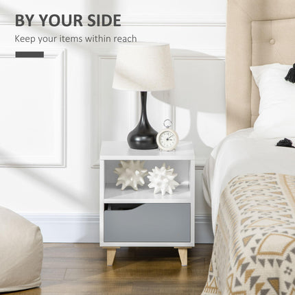 Modern Bedside Table with Shelf and Drawer 36.8x33x43.8cm - White Grey