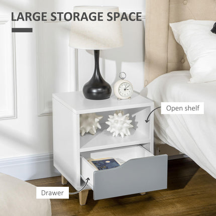 Modern Bedside Table with Shelf and Drawer 36.8x33x43.8cm - White Grey