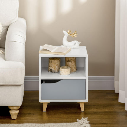 Modern Bedside Table with Shelf and Drawer 36.8x33x43.8cm - White Grey