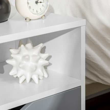 Modern Bedside Table with Shelf and Drawer 36.8x33x43.8cm - White Grey