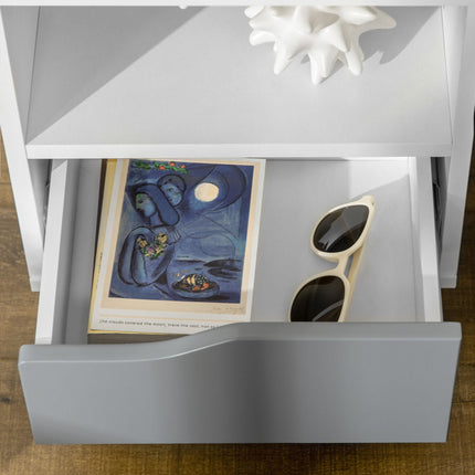Modern Bedside Table with Shelf and Drawer 36.8x33x43.8cm - White Grey