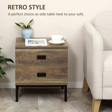 Set of 2 Retro Bedside Tables with Metal Frame and Drawers - Coffee