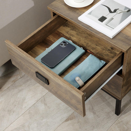 Set of 2 Retro Bedside Tables with Metal Frame and Drawers - Coffee
