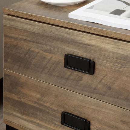 Set of 2 Retro Bedside Tables with Metal Frame and Drawers - Coffee
