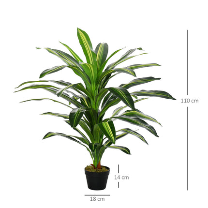 Set of 2 Artificial 110cm Dracaena Trees with Nursery Pots - Green