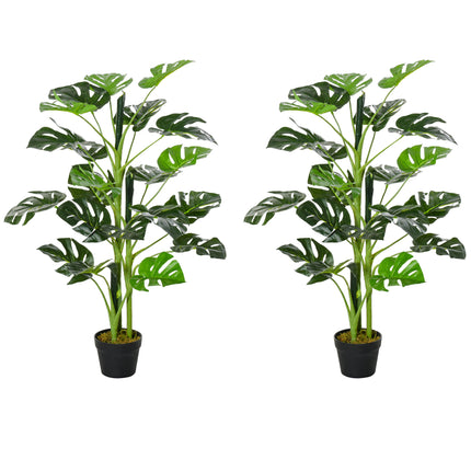 Set of 2 Artificial Monstera Trees 100cm with 21 Leaves in Nursery Pots - Green