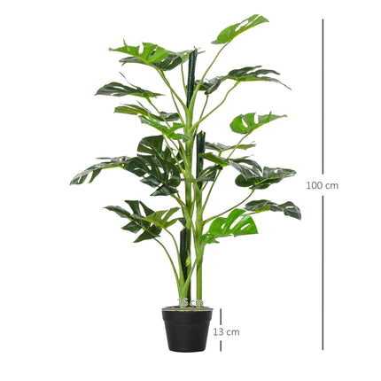 Set of 2 Artificial Monstera Trees 100cm with 21 Leaves in Nursery Pots - Green