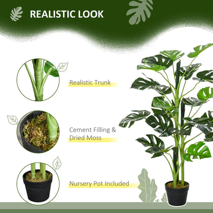 Set of 2 Artificial Monstera Trees 100cm with 21 Leaves in Nursery Pots - Green
