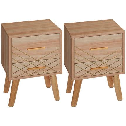 Scandinavian Bedside Cabinet with 2 Drawers - Natural Wood Finish