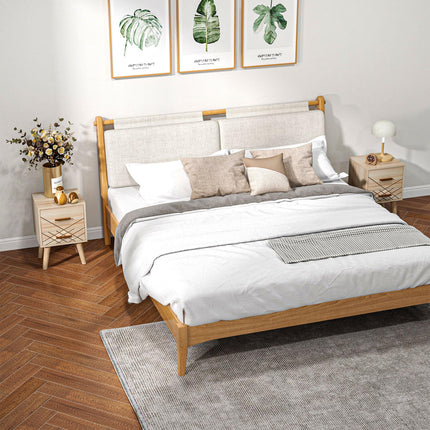 Scandinavian Bedside Cabinet with 2 Drawers - Natural Wood Finish