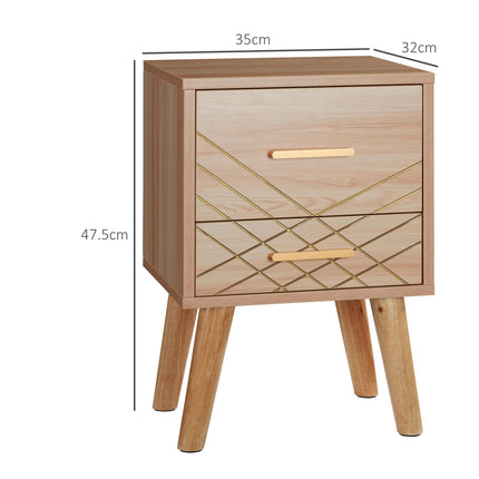 Scandinavian Bedside Cabinet with 2 Drawers - Natural Wood Finish