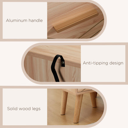 Scandinavian Bedside Cabinet with 2 Drawers - Natural Wood Finish
