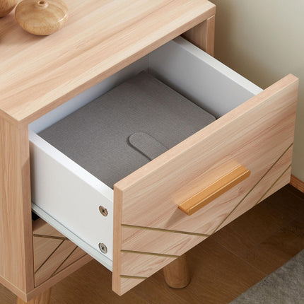 Scandinavian Bedside Cabinet with 2 Drawers - Natural Wood Finish