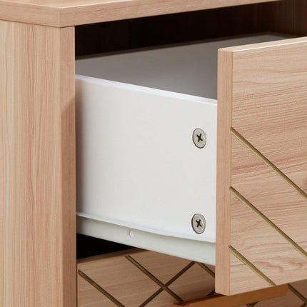 Scandinavian Bedside Cabinet with 2 Drawers - Natural Wood Finish