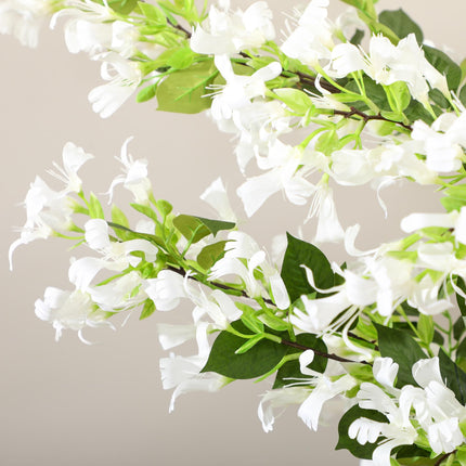 Set of 2 Artificial Honeysuckle Plants with Curved Boots - White