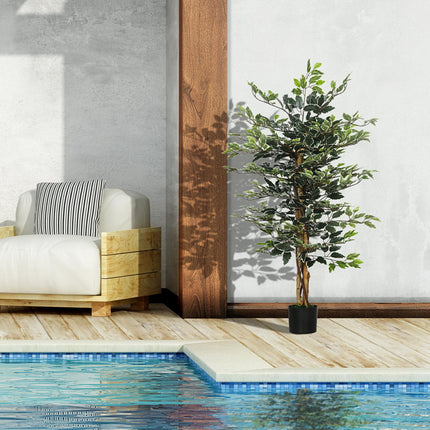 Set of 2 Artificial 130cm Ficus Trees in Pot with Lifelike Leaves and Natural Trunks - Green